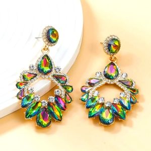 NEW Aurora Borealis Crystal earrings Peacock color Chandelier statement …